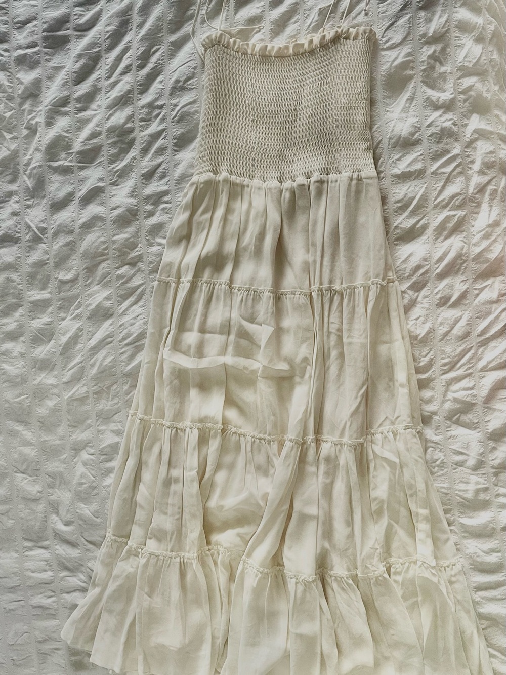 Reformation Ivory Smocked Tiered Midi Dress Size L NWT